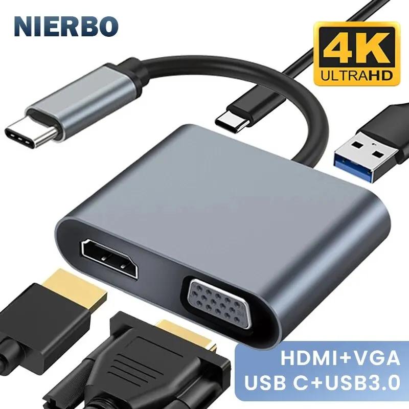 NIERBO  ο USB C-VAG HDMI PD , USB C , 4K HDMI Ʈ, VGA Ʈ, USB 3.0 Ʈ, 60W   ġ